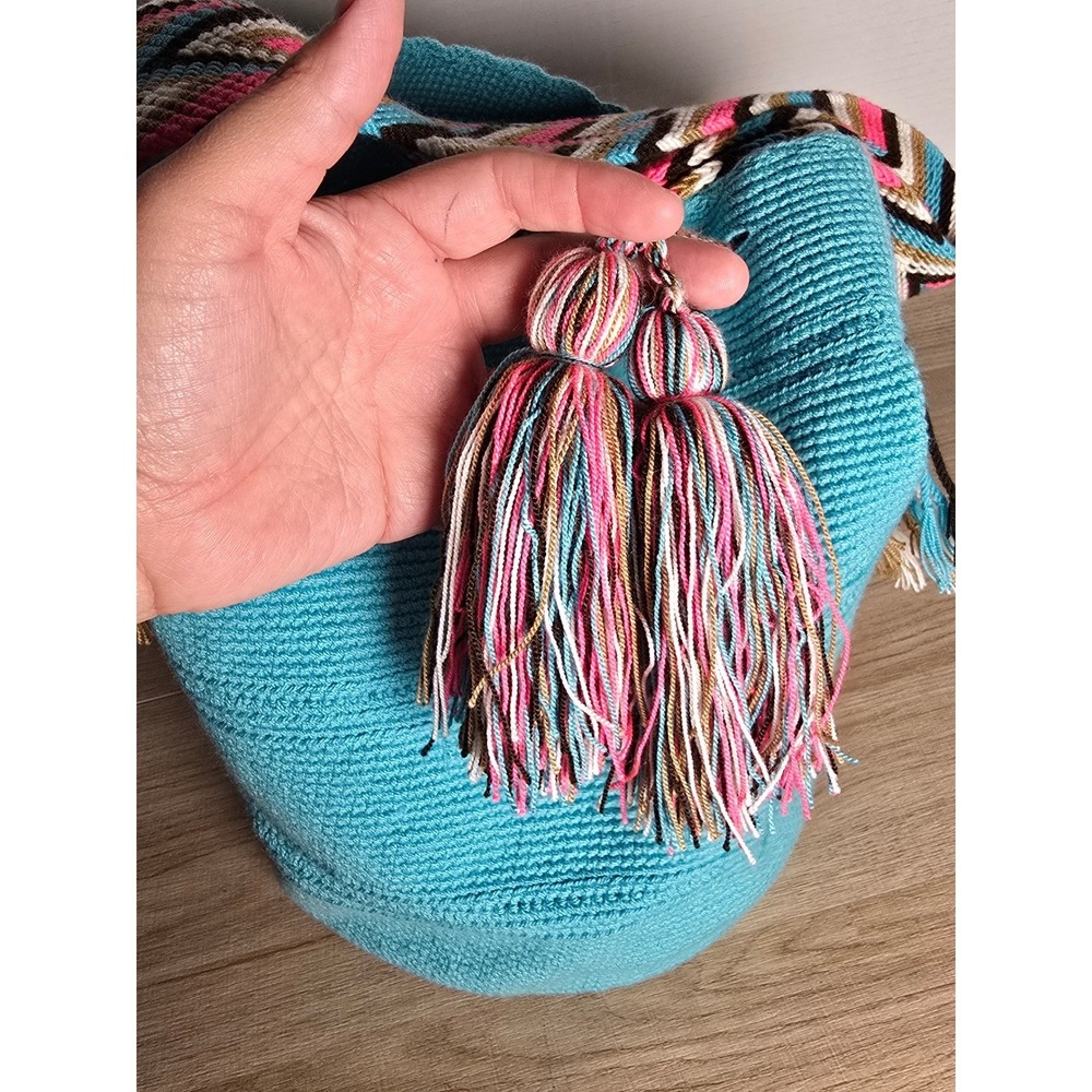 Handwoven Boho Mochila Bag | Wayuu-Style Woven Crossbody Bucket hippie tribal - Picture 8 of 10